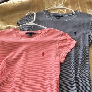 Ralph Lauren scoop neck stripe tees navy & salmon